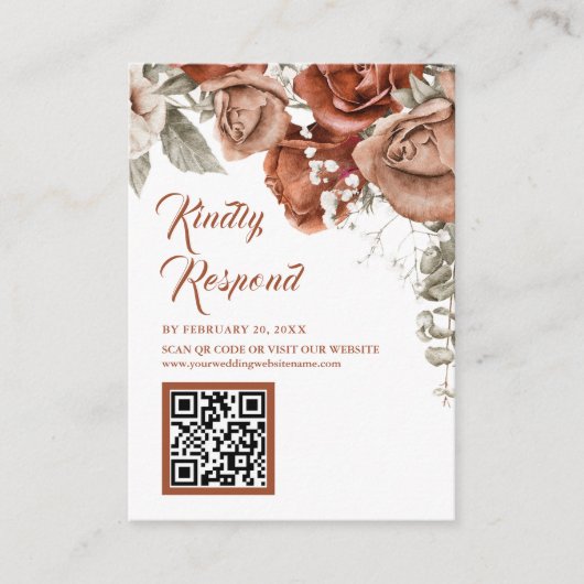 Terracotta Floral QR Code RSVP Weddenschap Website Informatiekaartje (Voorkant)