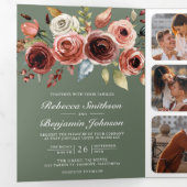 Terracotta Floral QR Code Sage Green Wedding Drieluik Uitnodiging (Binnenzijde eerst)