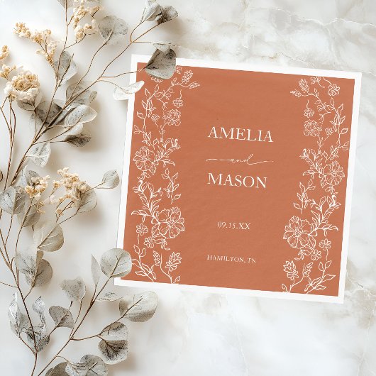Terracotta Floral Rustic Paper Wedding Servet