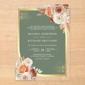 Terracotta Floral Sage Green Gold Wedding Acryl Uitnodigingen (Voorkant)