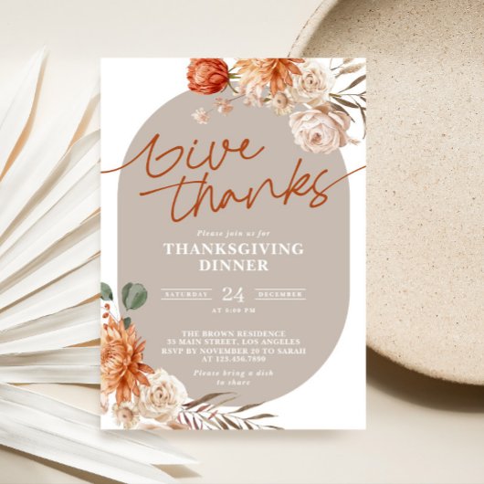 Terracotta Floral Thanksgiving Dîner Invitation