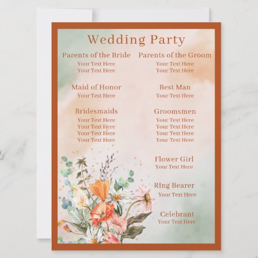 Terracotta Floral Wedding Programme (Dos)