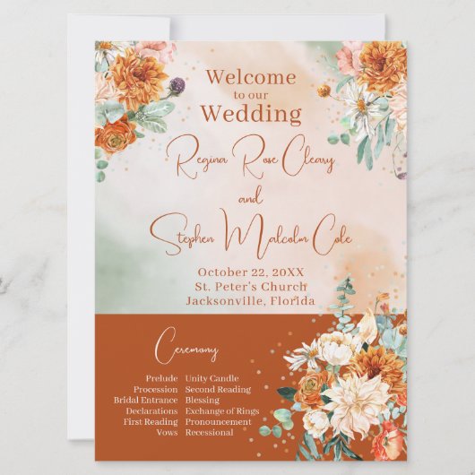 Terracotta Floral Wedding Programme (Devant)