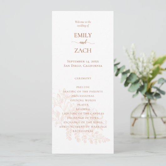Terracotta Floral Wedding Programme (Debout devant)