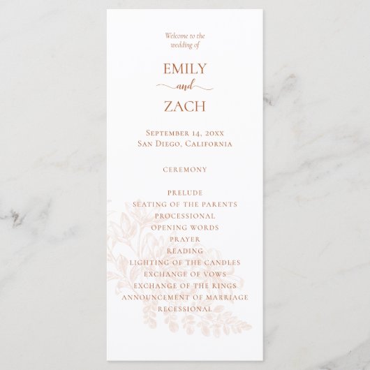 Terracotta Floral Wedding Programme (Devant)