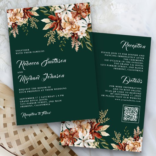 Terracotta Floral Wildflower Emerald Wedding Kaart