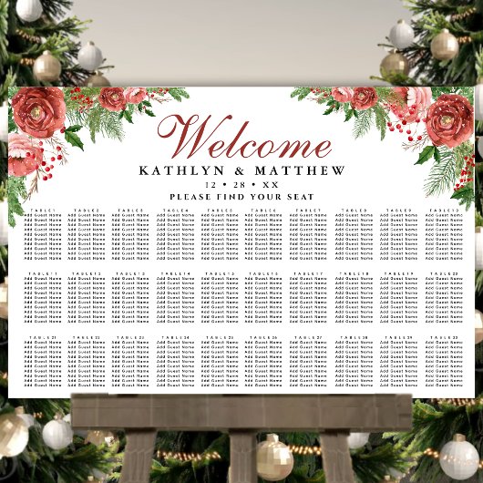 Terracotta Floral Winter Wedding 30 Table Seating Poster