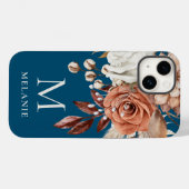 Terracotta Florals Monogram Initiaal Naam Turquois Case-Mate iPhone Case (Achterkant (horizontaal))
