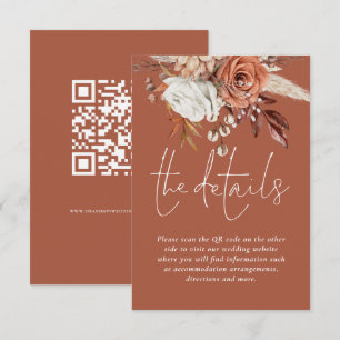 Terracotta Florals QR Code Roest Bruiloft Details Informatiekaartje