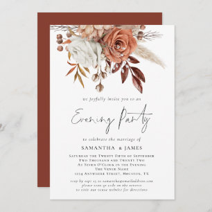 Terracotta Florals QR Code Wedding Evening Party Kaart