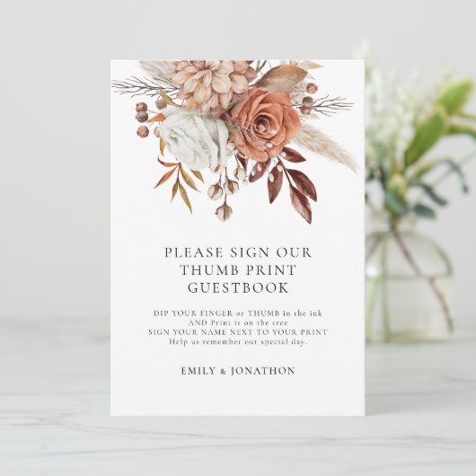 Terracotta Florals Thumbprint Gastenboek signcard Kaart (Staand voorkant)
