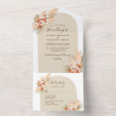 Terracotta Flowers Boho Pampas Grass Wedding All In One Uitnodiging (Binnen)