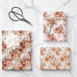 Terracotta Flowers en Boho Waterverf Klei Rozen Inpakpapier Vel