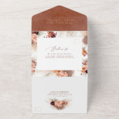 Terracotta Flowers en Pampas Grass Exotic Wedding All In One Uitnodiging (Buitenkant)