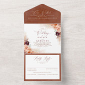 Terracotta Flowers en Pampas Grass Exotic Wedding All In One Uitnodiging (Binnen)