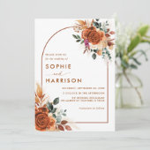 Terracotta Flowers en Pampas Grass Rust Wedding Kaart (Staand voorkant)