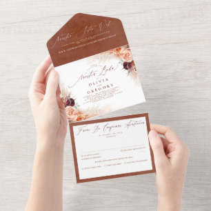 Terracotta Flowers Pampas Grass Spain Wedding All In One Uitnodiging