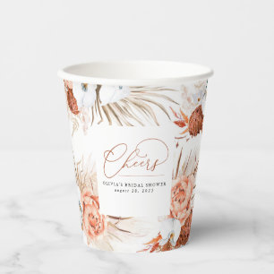 Terracotta Flowers White Orchids and Pampas Grass Papieren Bekers