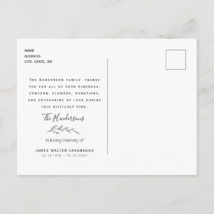 Terracotta Foliage Begrafenis Bedankt Naam & Datum Briefkaart