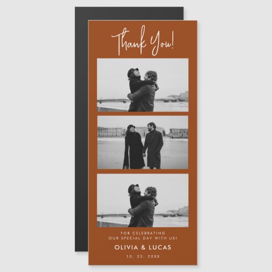 Terracotta Fotostrip Magnetische bruiloft Dank u (Voorkant / Achterkant)