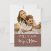 Terracotta Fun Script Modern Photo Simple Wedding Save The Date (Voorkant)