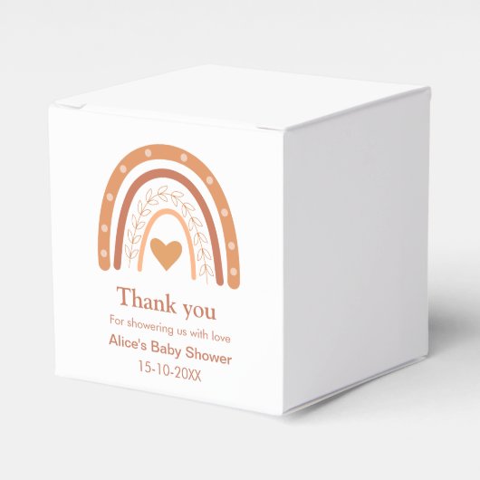 Terracotta Gender Neutral boho rainbow aangepast Bedankdoosjes (Voorkant Zijde)