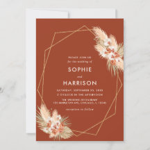 Terracotta Geometric Boho Pampas Grass Wedding