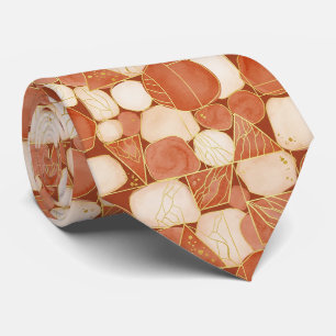 Terracotta Geometrisch - Gouden Lijn Kunst Mozaïek Stropdas