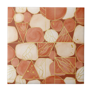Terracotta Geometrisch - Gouden Lijn Kunst Mozaïek Tegeltje