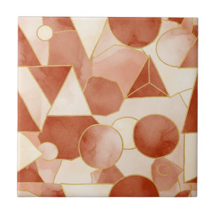 Terracotta geometrisch - Gouden lijn kunst mozaïek Tegeltje
