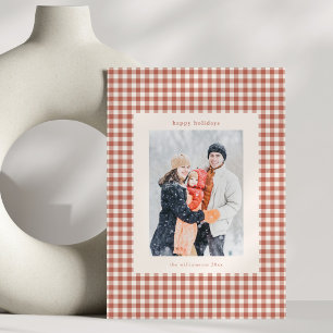 Terracotta Gingham Familie Foto Rustige Kerstmis Feestdagenkaart