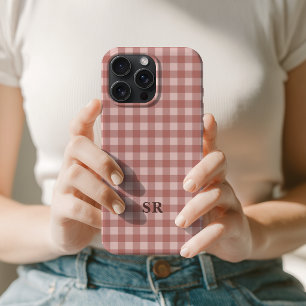 Terracotta Gingham Monogram Moeder Oma Initiaal iPhone 15 Pro Max Hoesje