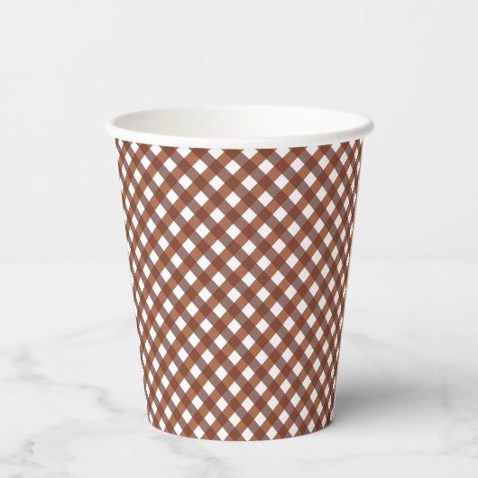 Terracotta Gingham Patterned Papieren Bekers (Achterkant)