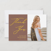 Terracotta Gold Elegant Script Photo Afstuderen Bedankkaart (Voorkant)