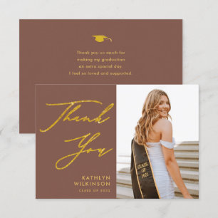 Terracotta Gold Elegant Script Photo Afstuderen Bedankkaart