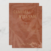 Terracotta Gold Fall Wedding Leaves Modern Kaart (Voorkant / Achterkant)