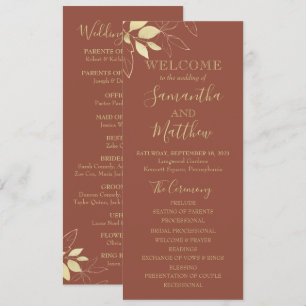 Terracotta Gold Foliage Programme de mariage botan
