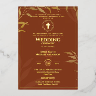 Terracotta Gold katholieke bruiloft Elegant Formal Folie Uitnodiging