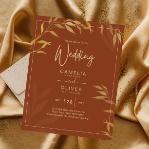 Terracotta Gold Leaves Budget Weduwen Flyer