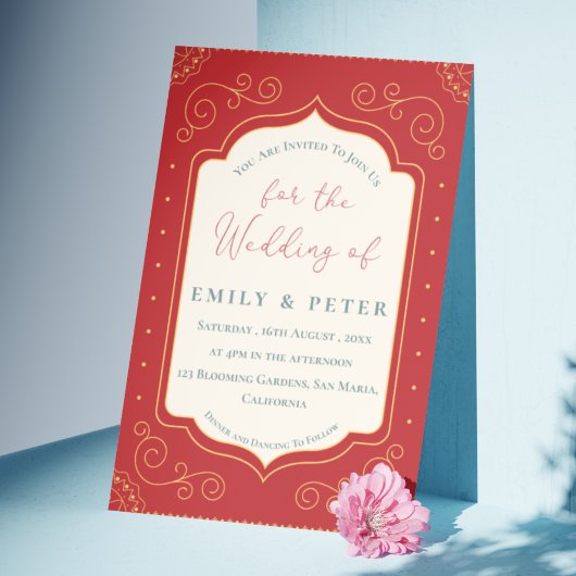 Terracotta Golden Lijst Border Bruiloft Kaart