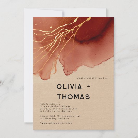 Terracotta Goud Modern Stijlvol Strand Herfst Brui Kaart (Voorkant)