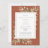 Terracotta Greenery Funeral Celebration of Life Kaart (Voorkant)