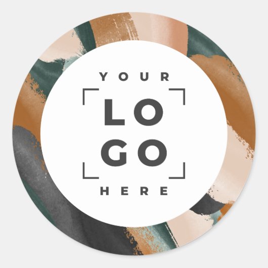 Terracotta, groen abstract beschilderd minimal mod ronde sticker (Voorkant)