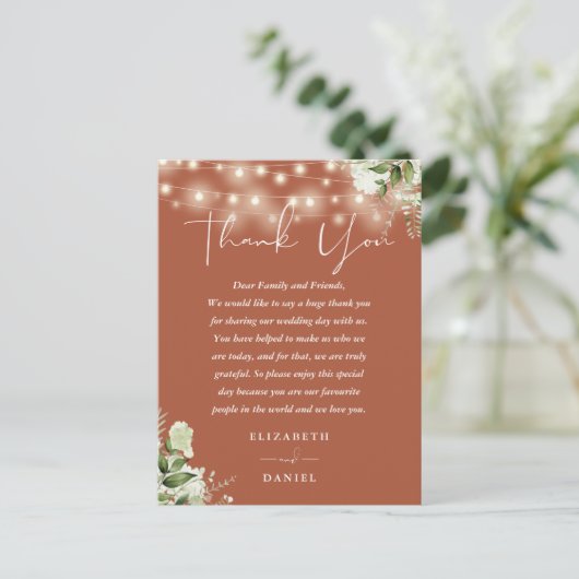 Terracotta groen dank u bruiloft plaats kaart (Staand voorkant)