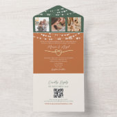 Terracotta Groene Strijklichten Huwelijk QR Code All In One Uitnodiging (Binnen)