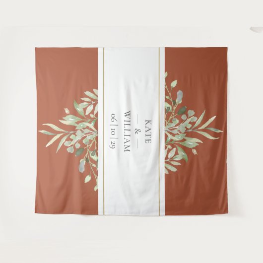 Terracotta groene trouwfoto booth achtergrond wandkleed (Voorkant (horizontaal))