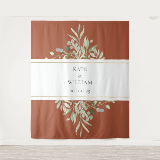 Terracotta groene trouwfoto booth achtergrond wandkleed (Voorkant)