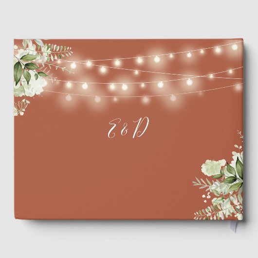 Terracotta groenheid snoerlichten bruiloft gastenboek (Achterkant)