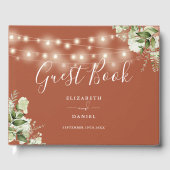 Terracotta groenheid snoerlichten bruiloft gastenboek (Voorkant)