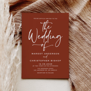 Terracotta Hand Lettered Calligraphy Wedding Kaart